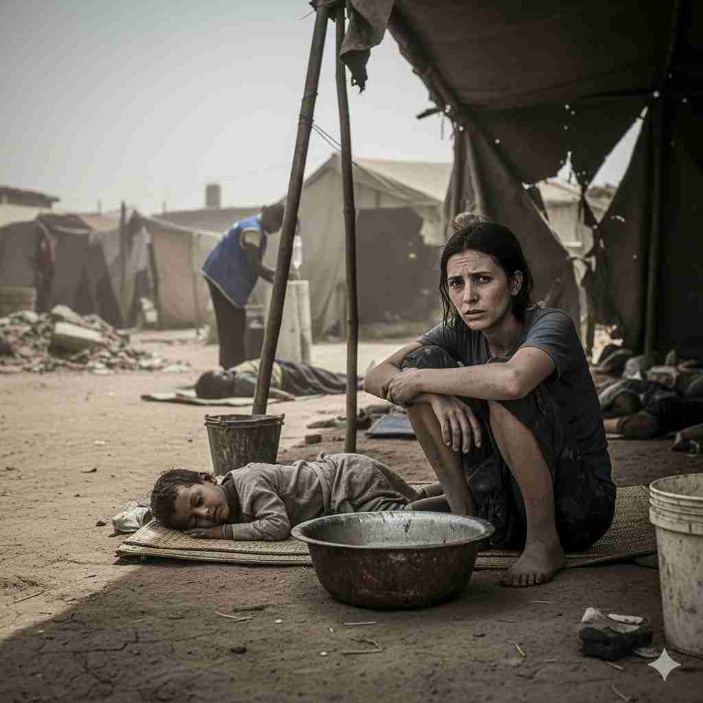 “Illustration of cholera symptoms including watery diarrhea, dehydration and Vibrio cholerae transmission”